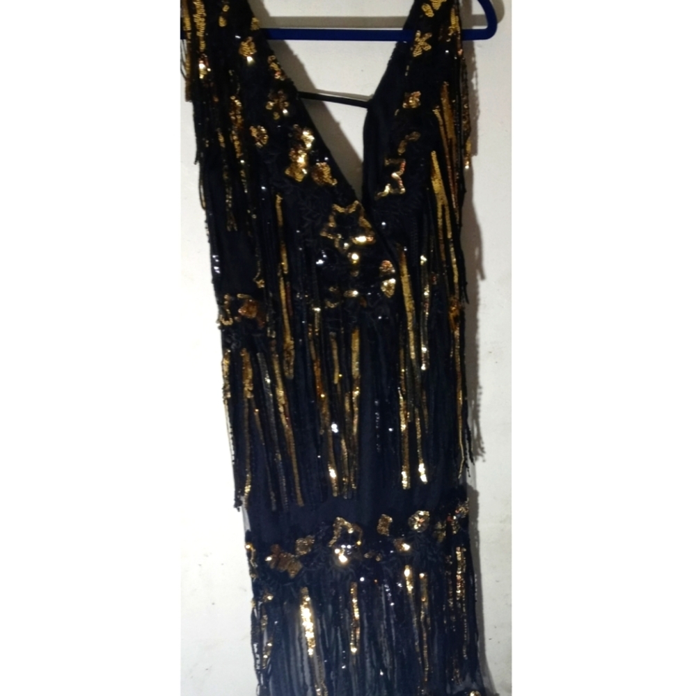 Gold & black dinner dress sheer bottom